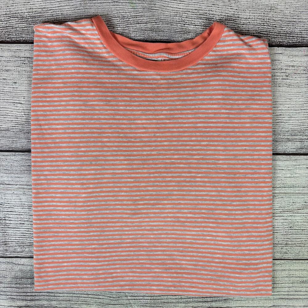 Vintage Y2k GAP Salmon & Gray Striped Short Sleeve T-shirt